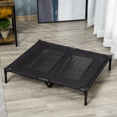PawHut Large Raised Dog Bed Cat Elevated Lifted Cooling Portable Camping Basket Outdoor Indoor Mesh Pet Cot Metal Frame Black 