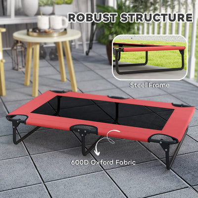 PawHut Portable Raised Dog Bed, Elevated Pet Cot with Breathable Mesh for Indoor Outdoor, for Large Dogs, Red 
