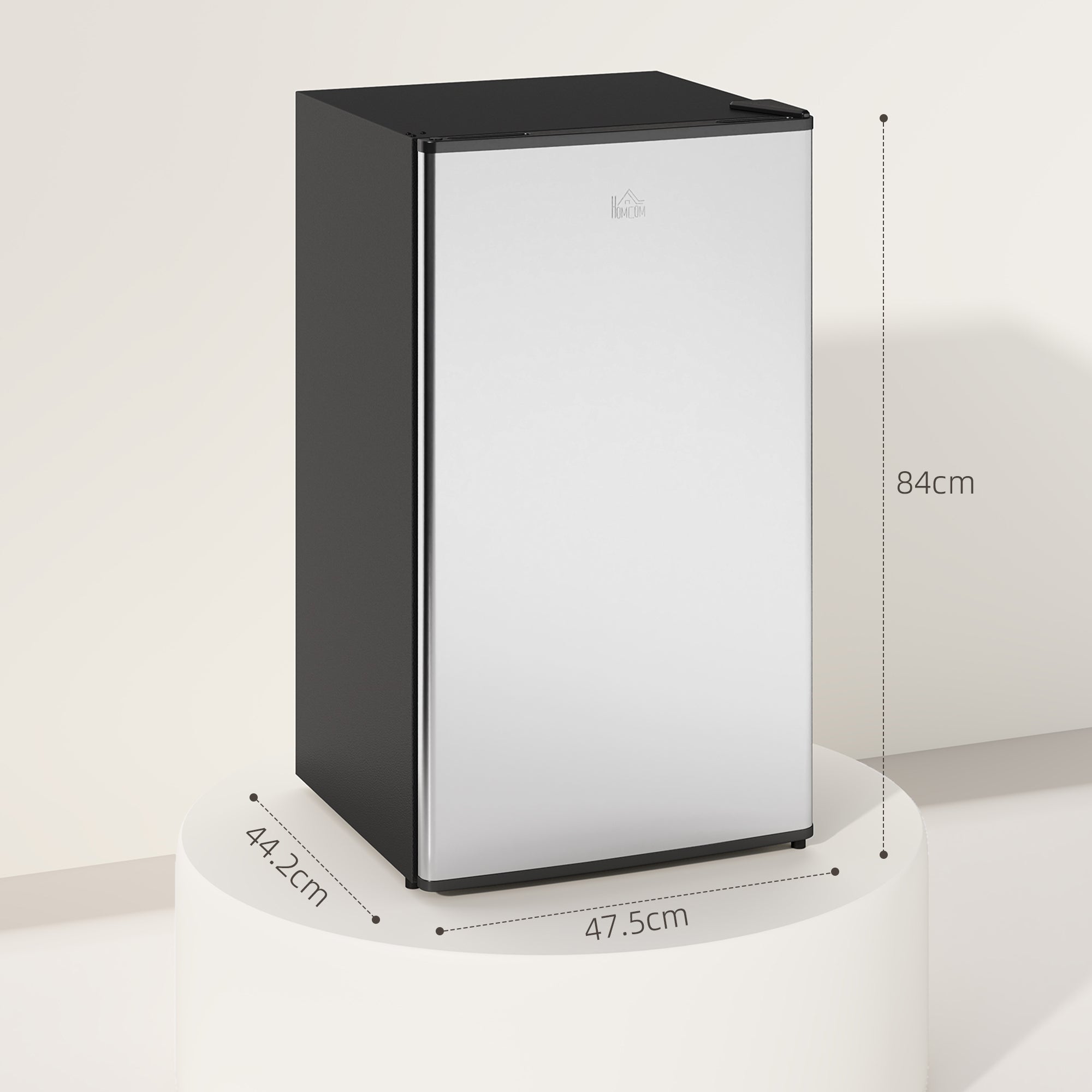 HOMCOM 91 Litre Freestanding Under Counter Fridge Freezer, Small Fridge with Chiller Box, Adjustable Thermostat, 47.5cm Wide, Silver Tone