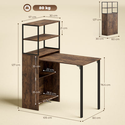 HOMCOM Folding Shelf and Work Table - Brown/Black 