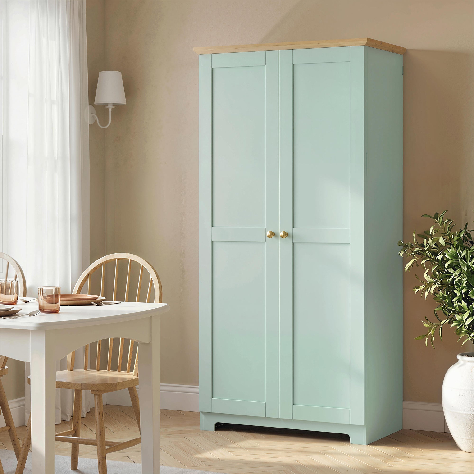 HOMCOM Kitchen Cupboard, 172cm Freestanding Storage Cabinet with Doors and Shelves, Light Green 