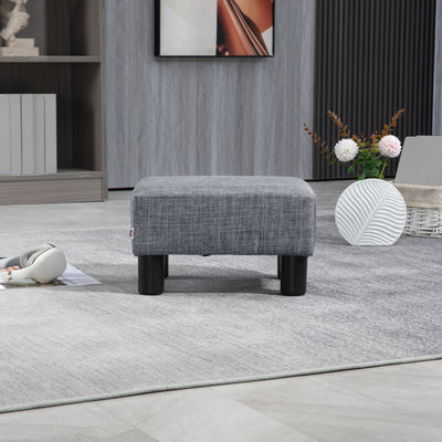HOMCOM Linen Fabric Footstool Ottoman Cube with 4 Plastic Legs, Grey 