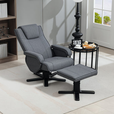 HOMCOM Rocker Swivel Recliner Chair with Footstool - Charcoal Grey Linen 