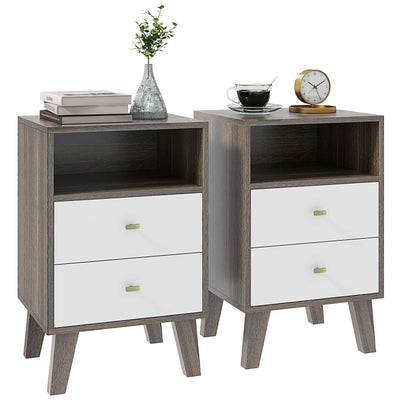 HOMCOM Industrial-Scandinavian Mix Bedside Table, with Drawers and Shelf 
