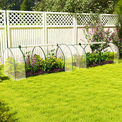 Outsunny Set of 2 Tunnel Greenhouse, Green Grow House with Roll-up Door, Steel Frame, Plastic Cover for Garden, Outdoor, 200 x 100 x 80cm, Clear 