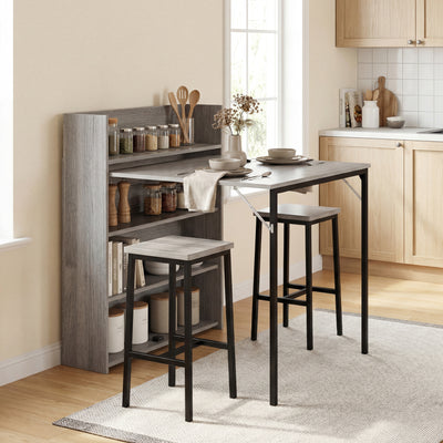 HOMCOM Kitchen Table, Folding Dining Table, with 4-Tier Shelves, Modern Drop-Leaf Table, Grey Wood Effect 