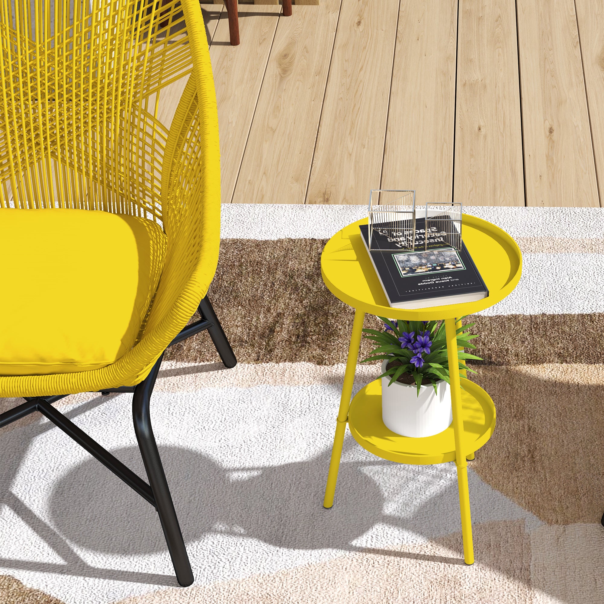 Outsunny Two-Tier Metal Garden Table - Yellow 