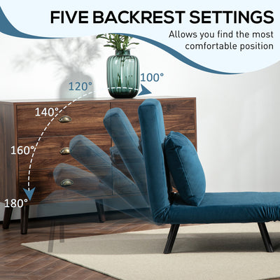 HOMCOM 4-in-1 Velvet-Feel Single Chair Bed, with Pillow - Navy Blue 
