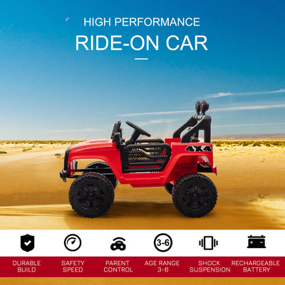 HOMCOM Kids Electric Ride On Car 12V Off Road Toy with Parental Remote Control 2 Motors Horn Lights Suspension Wheels for 3-6 Years Old Red 