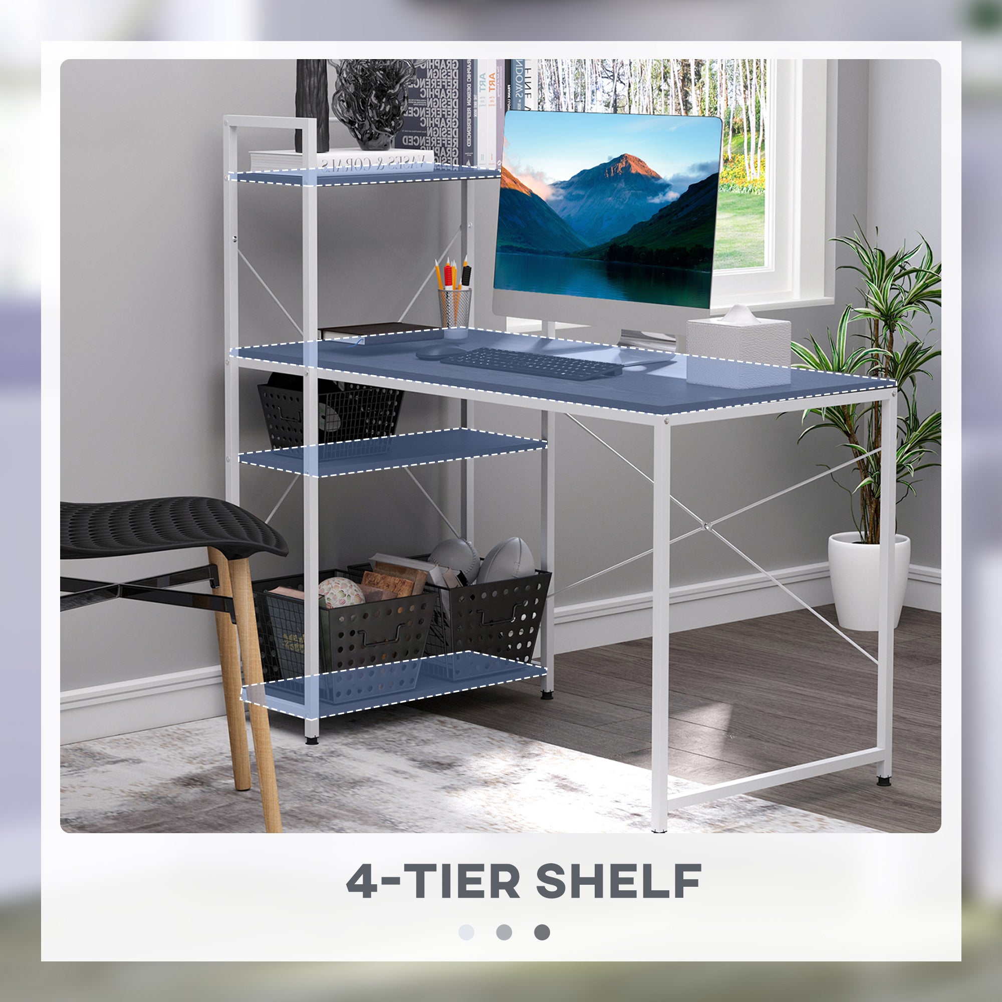 HOMCOM Computer Desk with Storage Shelves on Left or Right, Industrial Reversible Writing Desk for Home Office, Study, Easy Assembly, 120 x 64 x 121cm, Black and White 