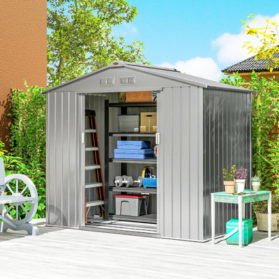Outsunny 7 x 4ft Lockable Metal Garden Tool Storage Shed Storage - Light Grey 