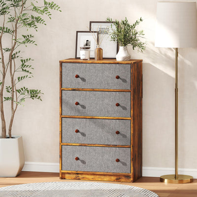 HOMCOM Chest of Drawers, Dresser with 4 Fabric Drawers - Grey and Rustic Brown 