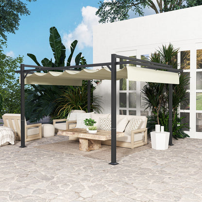 Outsunny 3 x 4m Aluminium Pergola, with Retractable Roof - Grey/Khaki 