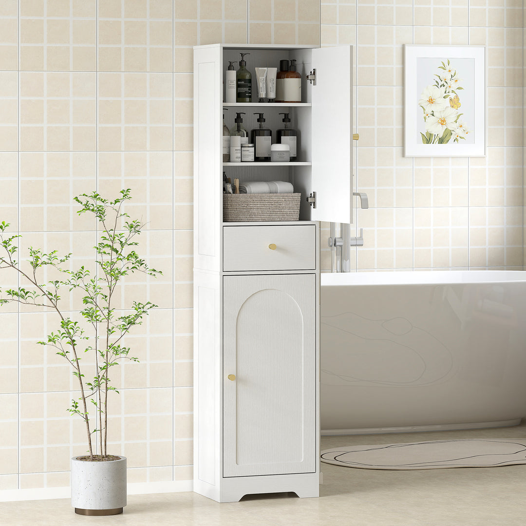 HOMCOM Tall Bathroom Cabinet with Arched Doors - White 