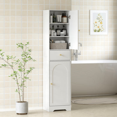 HOMCOM Tall Bathroom Cabinet with Arched Doors - White 