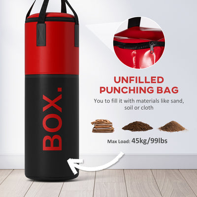 SPORTNOW Unfilled Punching Bag Set with Boxing Bag Bracket, Boxing Gloves, Hand Wraps and 360\'c2\'b0 Swivel Hook 