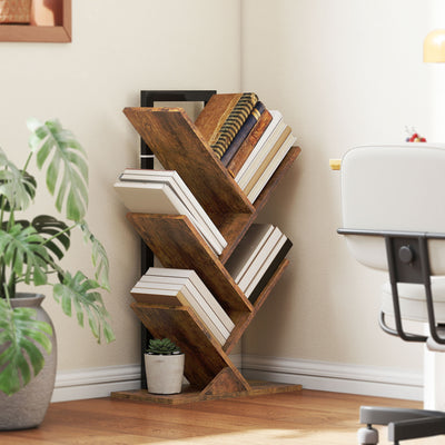 HOMCOM Four-Section Tree Bookcase - Wood-Effect 