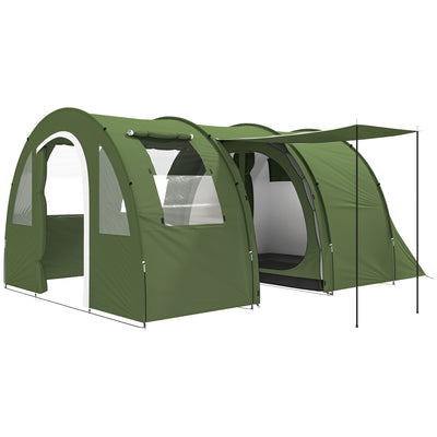 Outsunny 5-6 Man Camping Tent with 2 Room, Floor and Carry Bag - Green 