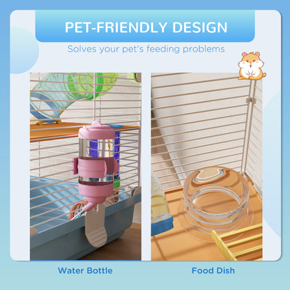 PawHut 5 Tier Hamster Cage Carrier Habitat w/ Exercise Wheels, Tunnel, Light Blue 