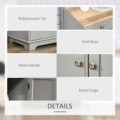 HOMCOM Sideboard with Rubberwood Top and Adjustable Shelves for Dining Room, Kitchen - Grey 