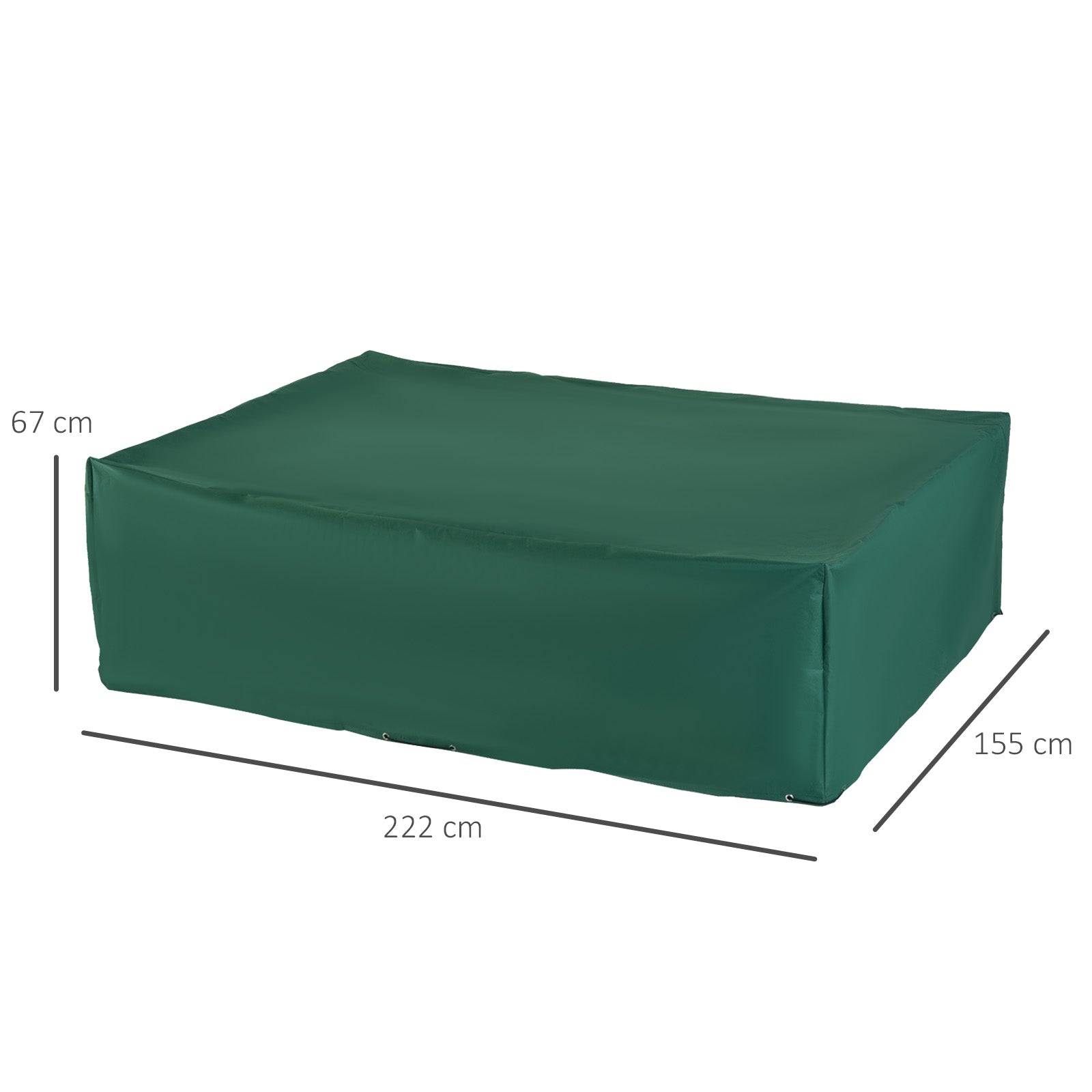 Outsunny Garden Furniture Cover, Oxford Fabric Outdoor Rectangular Rattan Furniture Cover with PE Coating, Waterproof, Windproof, Anti-UV, 222 x 155 x 67cm, Green 