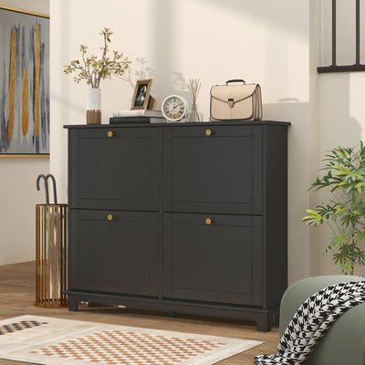 HOMCOM Narrow Shoe Storage Cabinet, Slim Shoe Cabinet with 4 Flip Drawers, Adjustable Shelves for 16 Pairs of Shoes, Black 