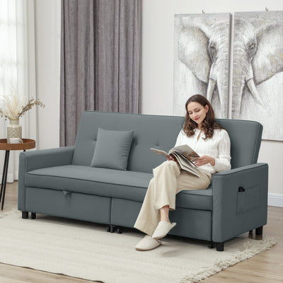 HOMCOM Three-Person Velvet-Feel Sofa Bed - Grey 
