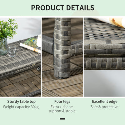Outsunny Outdoor Coffee Table, Garden PE Rattan Side Table with Plastic Board Under the Full Woven Table Top and Rectangular Frame for Patio, Balcony, Mixed Grey 