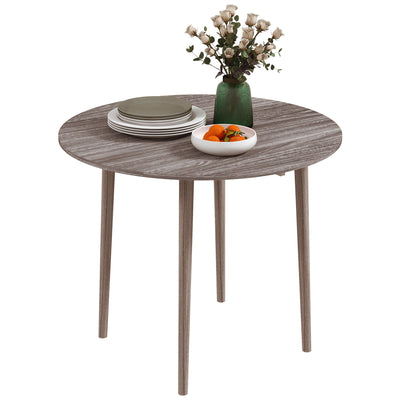 HOMCOM Folding Dining Table for 4, Round Drop Leaf Table, Modern Space Saving Small Kitchen Table with Wood Legs for Dining Room, Grey 