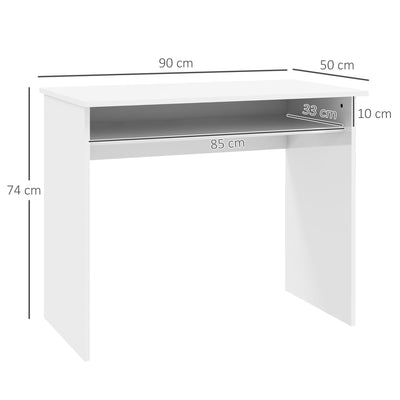 HOMCOM 90 x 50cm Computer Table, Modern Home Office Desk, Small Writing Desk with Storage Shelf, High Gloss White 