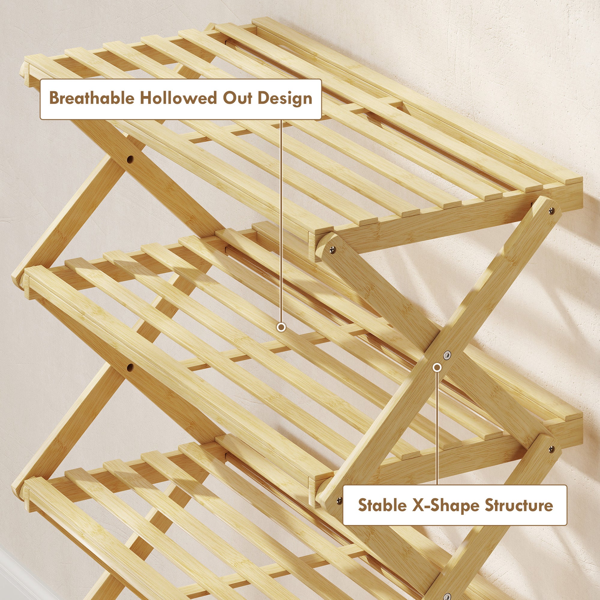 HOMCOM Four-Tier Folding Bamboo Shoe Rack - Natural Finish 