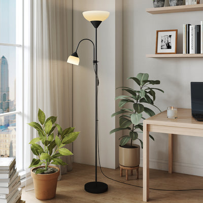 HOMCOM LED Floor Lamp for Living Room, 180cm Tall Standing Lamp, Mother and Child Uplighter with Adjustable Gooseneck, 3000K/4500K/6500K Colour Temperatures, Black 