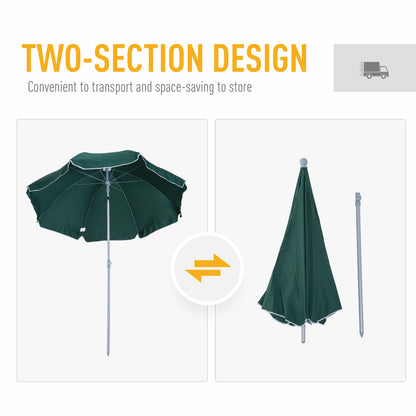 Outsunny 2.2m Beach Umbrella, Portable Parasol with Tilting Function, Outdoor Sunshade Shelter with 8 Ribs, Green 
