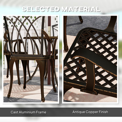 Outsunny 5 Pieces Garden Dining Set for 4, Cast Aluminium Outdoor Dining Set with 4 Armchairs and Round Dining Table with Parasol Hole, Garden Furniture Set, Bronze Tone 