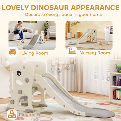 AIYAPLAY 3 in 1 Kids Slide with Climber, Basketball Hoop and Ball, Foldable Indoor Toddler Slide for Ages 2-5, Cream White 