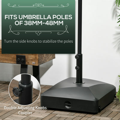 Outsunny Garden Parasol Base Holder, 43kg Water or 60kg Sand Filled, Outdoor Market Umbrella Stand Weight with Wheels and Brakes, Black 