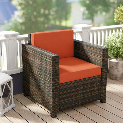 Outsunny PE Rattan Garden Armchair with Cushion - Mixed Brown/Orange 