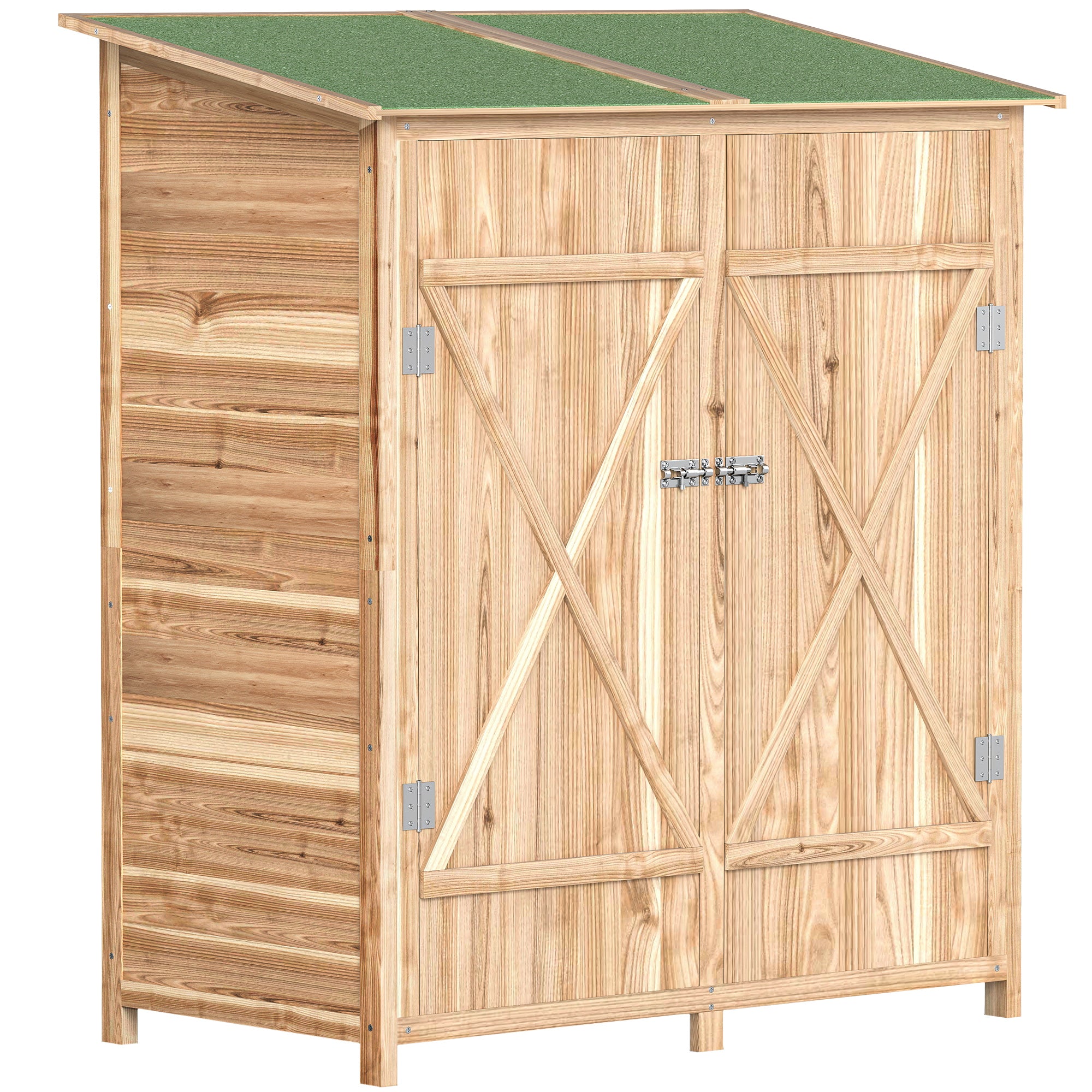 Outsunny 140 x 75 Fir Wood Garden Shed, with Asphalt Roof - Natural 