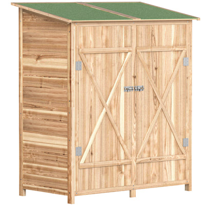 Outsunny 140 x 75 Fir Wood Garden Shed, with Asphalt Roof - Natural 