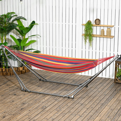 Outsunny Foldable Hammock Stand, Portable Hammock with Metal Frame, 2 in 1 Hammock Net Stand, Clothes Drying Rack, Load Capacity 120kg, for Patio, Garden, Yard, Black 