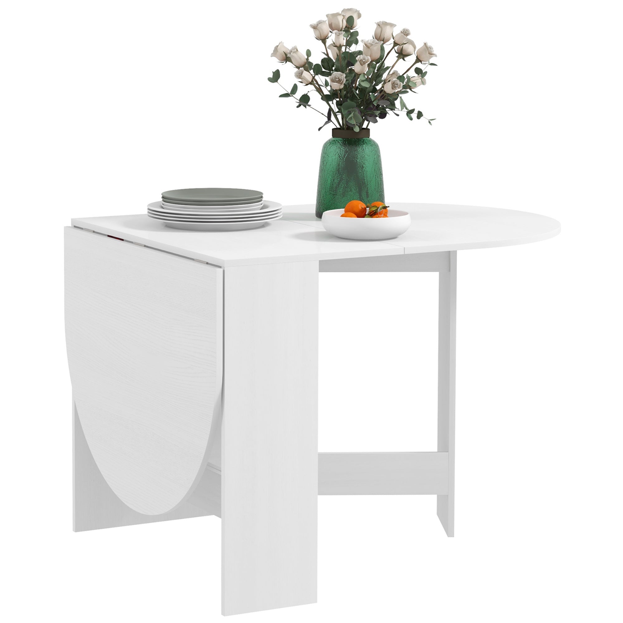 HOMCOM Folding Dining Table, Drop Leaf Table for Small Spaces, Oval Tabletop for Dining Room, Ash Wood-Effect 