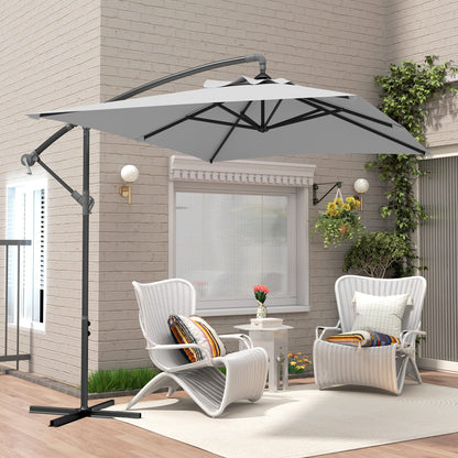 Outsunny 3(m) Cantilever Overhanging Parasol, with Cross Base - Light Grey 
