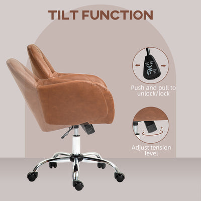 HOMCOM Faux Leather Tub Office Chair, with Wheels - Brown 