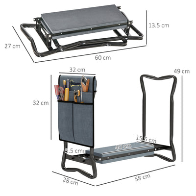Outsunny Steel Frame Padded Garden Kneeler, with Tool Bag - Grey 