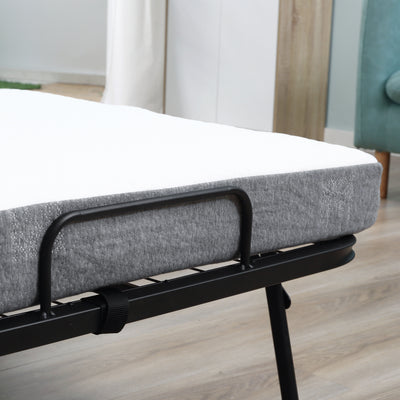 HOMCOM Folding Bed with 10cm Mattress, Portable Foldable Guest Bed with Sturdy Metal Frame on Wheels 