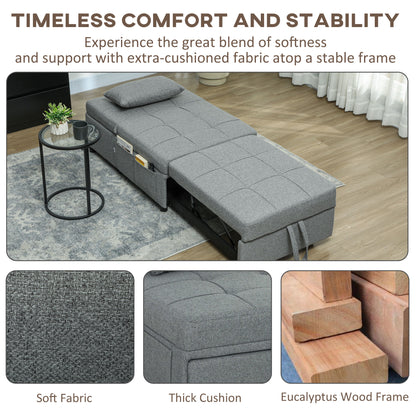 HOMCOM Four-In-One Single Sleeper Chair - Dark Grey