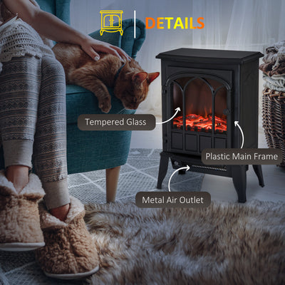 HOMCOM Freestanding Electric Fireplace, Electric Stove Heater with LED Flame Effect, Overheating Safety System, 1000W/2000W Black 