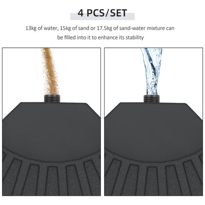 Outsunny 4 PCs 70KG Portable Round Parasol Base Umbrella Cross Stand Weights Holder Sand or Water Filled Outdoor Garden Patio 