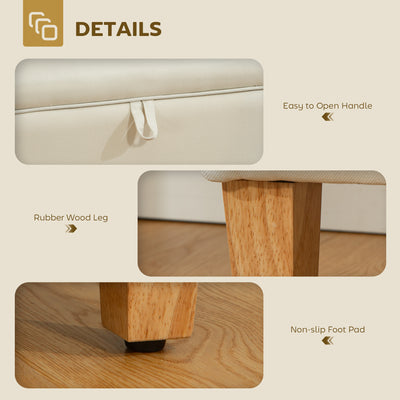 HOMCOM 30L Linen Storage Ottoman Padded Footstool with Rubberwood Legs for Storage Box, Bed End, Shoe Bench, Seating, Beige 