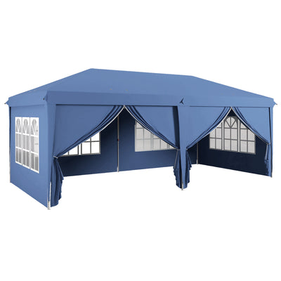 Outsunny 3 x 6m Pop-Up Gazebo, with Curtain Walls and Windows - Blue 